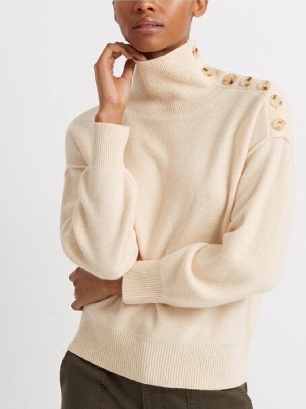 Club Monaco Button Neck Cashmere Turtleneck Sweater Cream XS